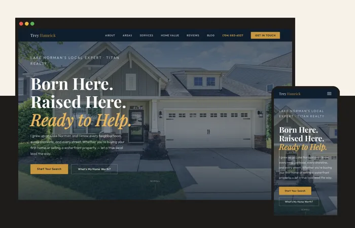 The Trey Hamrick Realtor website on a laptop screen and a phone